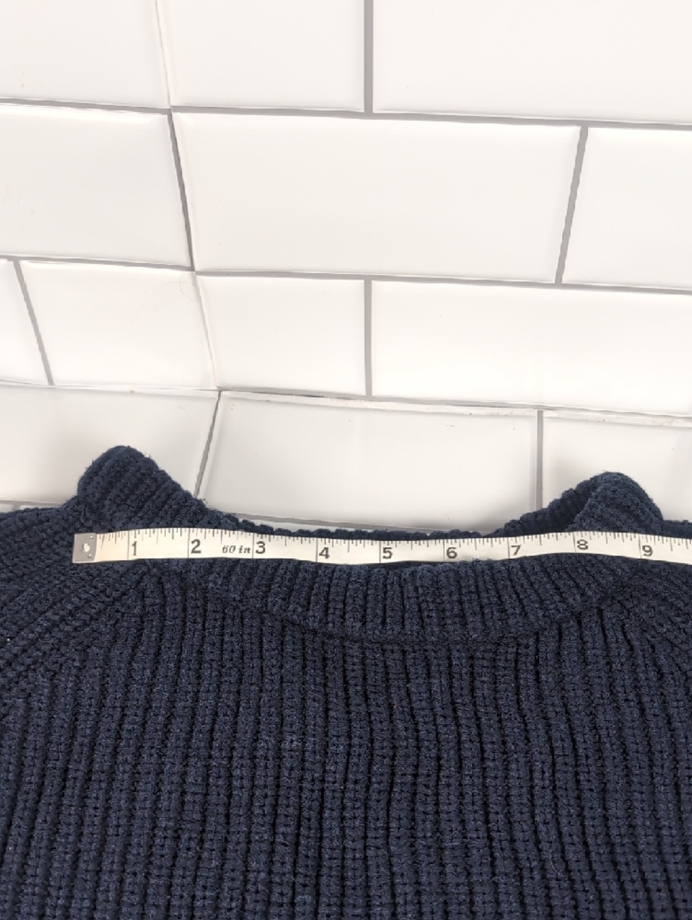 Quince Woman's Navy Ribbed Pullover Sweater 100% Cotton - Picture 8 of 10